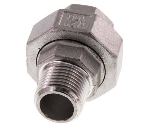 Rp 1/2'' x R 1/2'' F/M Edelstahl Doppelnippel 3-teilig mit konischer Abdichtung 16 bar