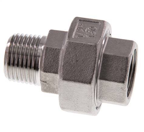 Rp 1/2'' x R 1/2'' F/M Edelstahl Doppelnippel 3-teilig mit konischer Abdichtung 16 bar