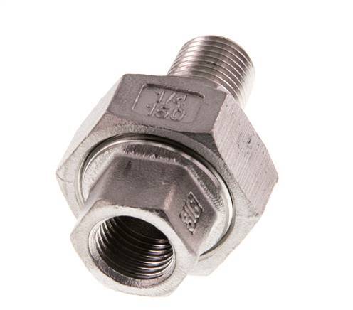 Rp 1/4'' x R 1/4'' F/M Edelstahl Doppelnippel 3-teilig mit konischer Abdichtung 16 bar