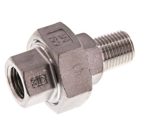 Rp 1/4'' x R 1/4'' F/M Edelstahl Doppelnippel 3-teilig mit konischer Abdichtung 16 bar