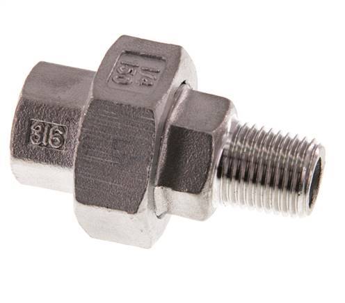 Rp 1/4'' x R 1/4'' F/M Edelstahl Doppelnippel 3-teilig mit konischer Abdichtung 16 bar