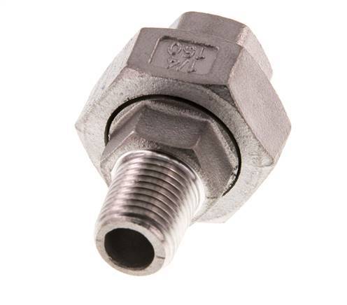 Rp 1/4'' x R 1/4'' F/M Edelstahl Doppelnippel 3-teilig mit konischer Abdichtung 16 bar