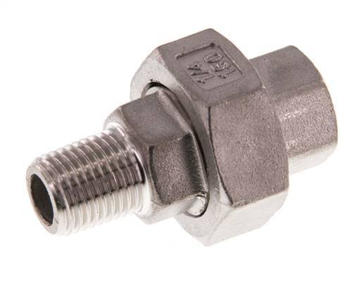 Rp 1/4'' x R 1/4'' F/M Edelstahl Doppelnippel 3-teilig mit konischer Abdichtung 16 bar