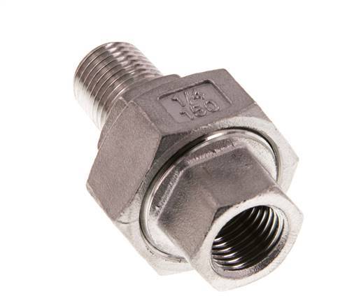Rp 1/4'' x R 1/4'' F/M Edelstahl Doppelnippel 3-teilig mit konischer Abdichtung 16 bar