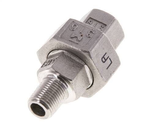 1/8'' NPT x 1/8'' NPT F/M Edelstahl Doppelnippel 3-teilig mit konischer Abdichtung 16 bar