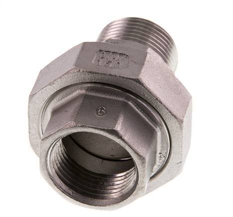 3/4'' NPT x 3/4'' NPT F/M Edelstahl Doppelnippel 3-teilig mit konischer Abdichtung 16 bar