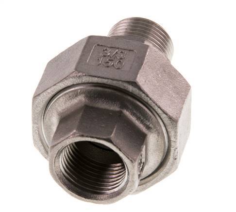 Rp 3/8'' x R 3/8'' F/M Edelstahl Doppelnippel 3-teilig mit konischer Abdichtung 16 bar