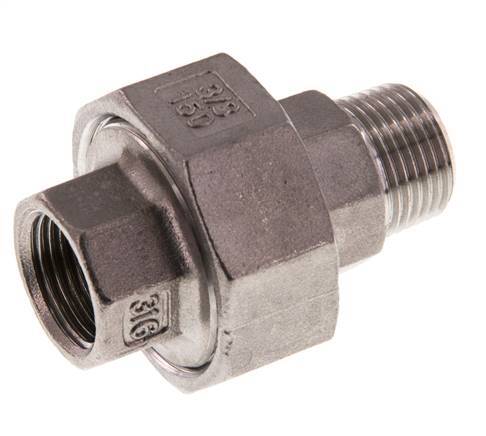 Rp 3/8'' x R 3/8'' F/M Edelstahl Doppelnippel 3-teilig mit konischer Abdichtung 16 bar