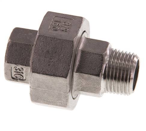 Rp 3/8'' x R 3/8'' F/M Edelstahl Doppelnippel 3-teilig mit konischer Abdichtung 16 bar