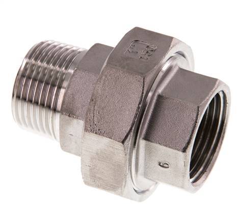 Rp 1'' x R 1'' F/M Edelstahl Doppelnippel 3-teilig mit konischer Abdichtung 16 bar