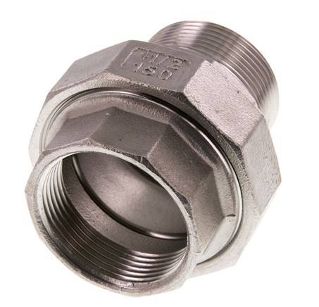 Rp 1 1/2'' x R 1 1/2'' F/M Edelstahl Doppelnippel 3-teilig mit konischer Abdichtung 16 bar