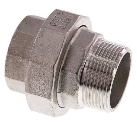 Rp 1 1/2'' x R 1 1/2'' F/M Edelstahl Doppelnippel 3-teilig mit konischer Abdichtung 16 bar