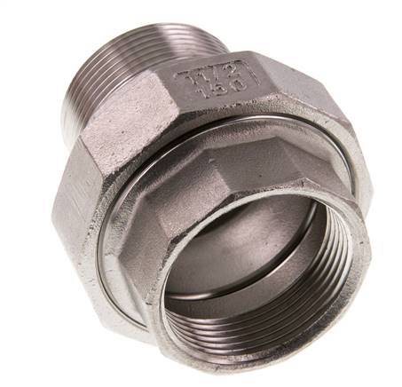 Rp 1 1/2'' x R 1 1/2'' F/M Edelstahl Doppelnippel 3-teilig mit konischer Abdichtung 16 bar