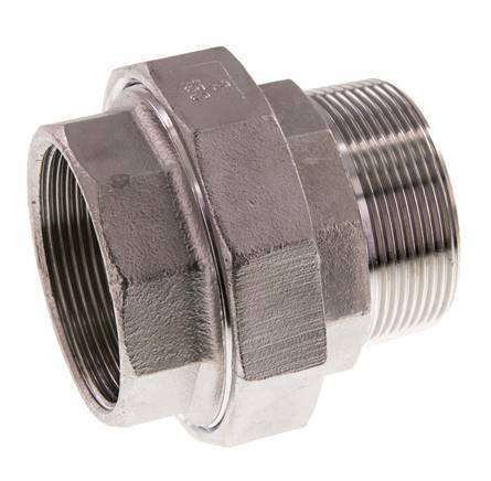 Rp 2'' x R 2'' F/M Edelstahl Doppelnippel 3-teilig mit konischer Abdichtung 16 bar