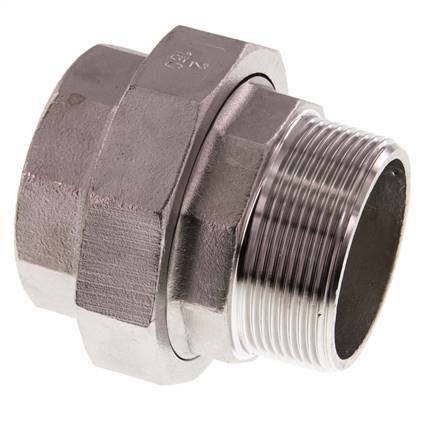 Rp 2'' x R 2'' F/M Edelstahl Doppelnippel 3-teilig mit konischer Abdichtung 16 bar