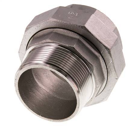 Rp 2'' x R 2'' F/M Edelstahl Doppelnippel 3-teilig mit konischer Abdichtung 16 bar