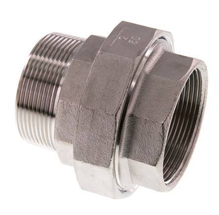 Rp 2'' x R 2'' F/M Edelstahl Doppelnippel 3-teilig mit konischer Abdichtung 16 bar