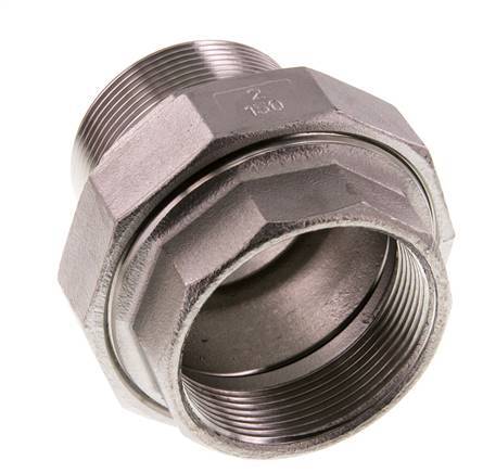 Rp 2'' x R 2'' F/M Edelstahl Doppelnippel 3-teilig mit konischer Abdichtung 16 bar