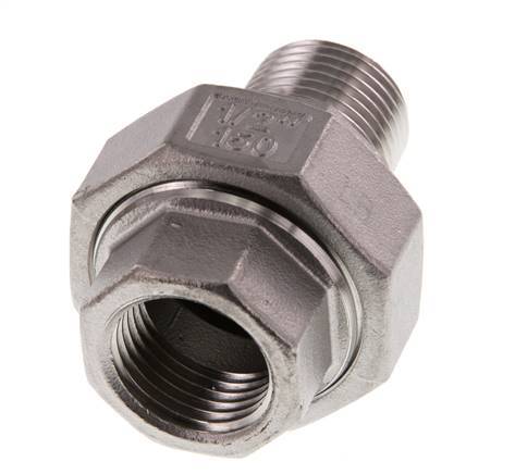 Rp 1/2'' x R 1/2'' F/M Edelstahl Doppelnippel 3-teilig mit Flachdichtung 16 bar