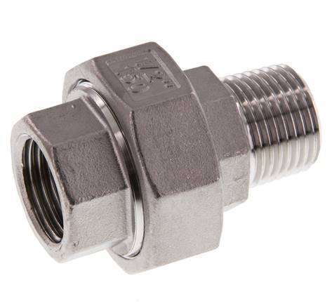 Rp 1/2'' x R 1/2'' F/M Edelstahl Doppelnippel 3-teilig mit Flachdichtung 16 bar