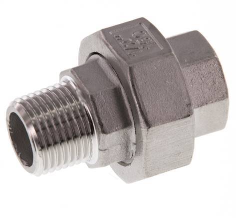 Rp 1/2'' x R 1/2'' F/M Edelstahl Doppelnippel 3-teilig mit Flachdichtung 16 bar