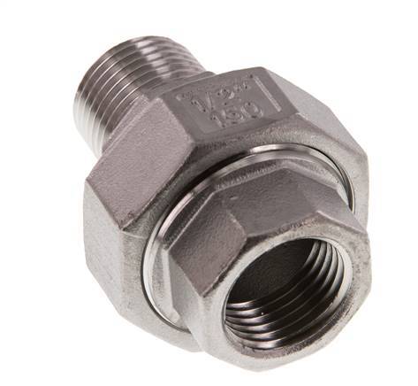 Rp 1/2'' x R 1/2'' F/M Edelstahl Doppelnippel 3-teilig mit Flachdichtung 16 bar
