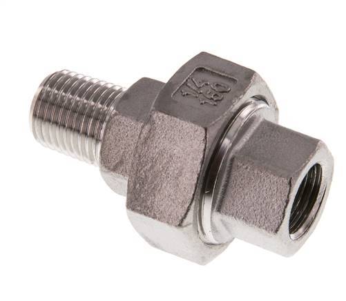 Rp 1/4'' x R 1/4'' F/M Edelstahl Doppelnippel 3-teilig mit Flachdichtung 16 bar