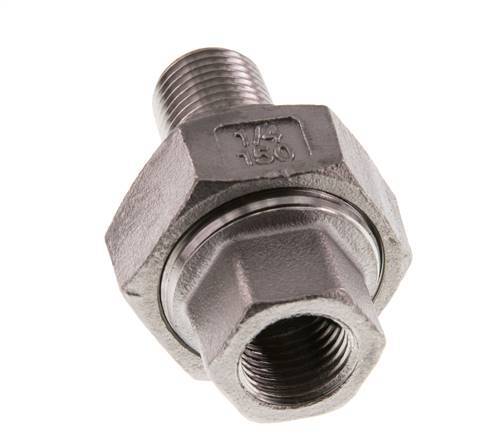 Rp 1/4'' x R 1/4'' F/M Edelstahl Doppelnippel 3-teilig mit Flachdichtung 16 bar