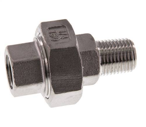 Rp 1/4'' x R 1/4'' F/M Edelstahl Doppelnippel 3-teilig mit Flachdichtung 16 bar