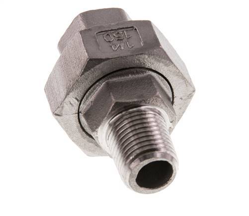 Rp 1/4'' x R 1/4'' F/M Edelstahl Doppelnippel 3-teilig mit Flachdichtung 16 bar