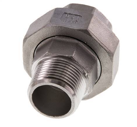 Rp 3/4'' x R 3/4'' F/M Edelstahl Doppelnippel 3-teilig mit Flachdichtung 16 bar