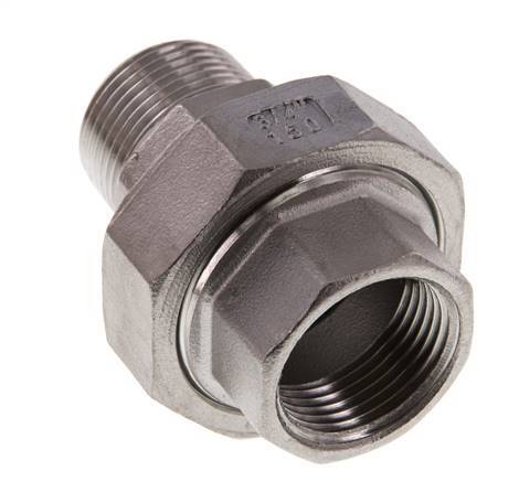 Rp 3/4'' x R 3/4'' F/M Edelstahl Doppelnippel 3-teilig mit Flachdichtung 16 bar