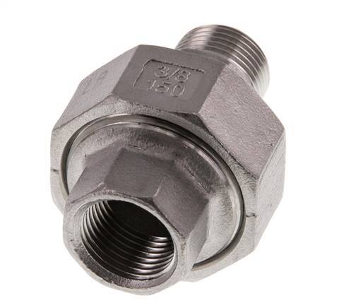 Rp 3/8'' x R 3/8'' F/M Edelstahl Doppelnippel 3-teilig mit Flachdichtung 16 bar