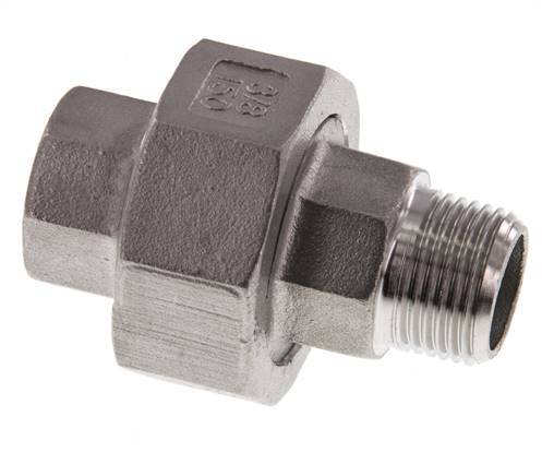 Rp 3/8'' x R 3/8'' F/M Edelstahl Doppelnippel 3-teilig mit Flachdichtung 16 bar