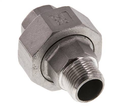 Rp 3/8'' x R 3/8'' F/M Edelstahl Doppelnippel 3-teilig mit Flachdichtung 16 bar