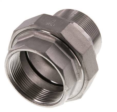 Rp 2'' x R 2'' F/M Edelstahl Doppelnippel 3-teilig mit Flachdichtung 16 bar