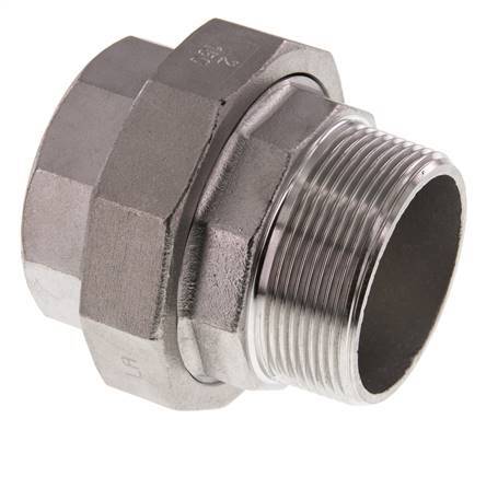 Rp 2'' x R 2'' F/M Edelstahl Doppelnippel 3-teilig mit Flachdichtung 16 bar