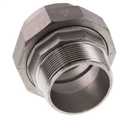 Rp 2'' x R 2'' F/M Edelstahl Doppelnippel 3-teilig mit Flachdichtung 16 bar