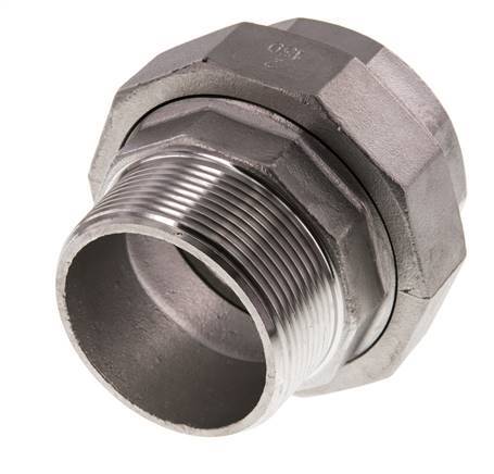Rp 2'' x R 2'' F/M Edelstahl Doppelnippel 3-teilig mit Flachdichtung 16 bar
