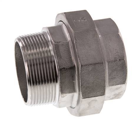 Rp 2'' x R 2'' F/M Edelstahl Doppelnippel 3-teilig mit Flachdichtung 16 bar