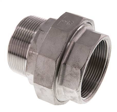 Rp 2'' x R 2'' F/M Edelstahl Doppelnippel 3-teilig mit Flachdichtung 16 bar