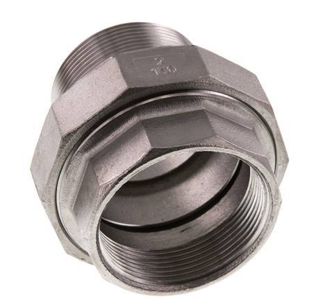 Rp 2'' x R 2'' F/M Edelstahl Doppelnippel 3-teilig mit Flachdichtung 16 bar