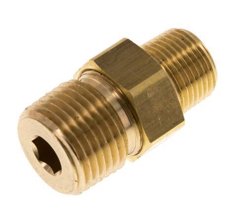 R 1/2'' x R 3/8'' Brass Double Nipple 3-pieces with Conically sealing 16 Bar