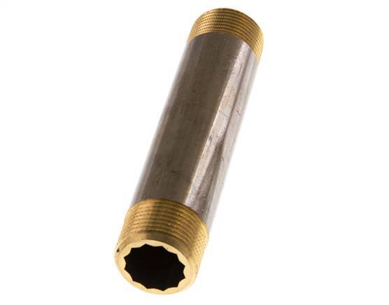 G 3/4'' Brass Double Pipe Nipple 16 Bar DIN 2982 - 120mm