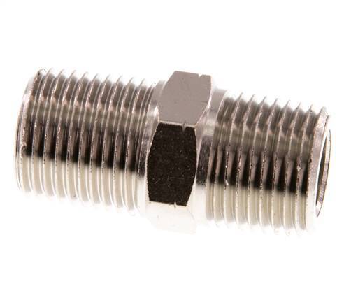 1/2'' NPT x R 1/2'' Messing vernickelt Doppelnippel 60 bar