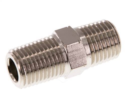 1/4'' NPT x R 1/4'' vernickeltes Messing Doppelnippel 60 bar