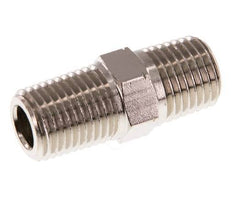1/4'' NPT x R 1/4'' vernickeltes Messing Doppelnippel 60 bar