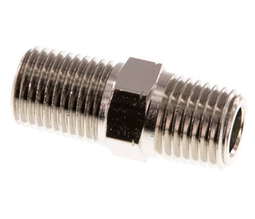 1/4'' NPT x R 1/4'' vernickeltes Messing Doppelnippel 60 bar