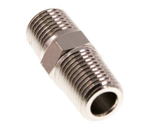 1/4'' NPT x R 1/4'' vernickeltes Messing Doppelnippel 60 bar