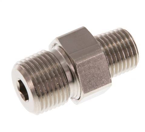 R 3/8'' x R 1/4'' Nickel plated Brass Double Nipple 3-pieces with Conically sealing 16 Bar [2 Pieces]